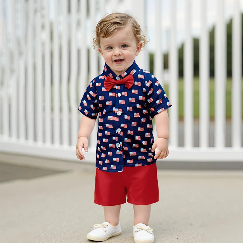 Boys Flag Bow Tie + Shorts Set