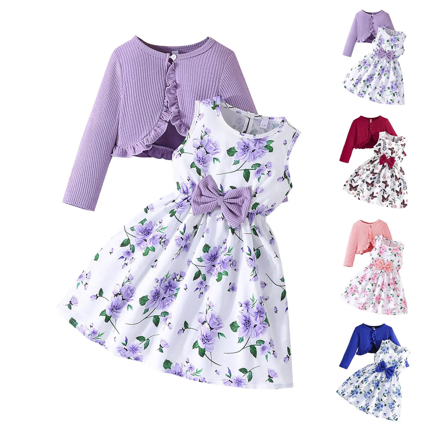 Girls Cardigan + Floral Dress Set