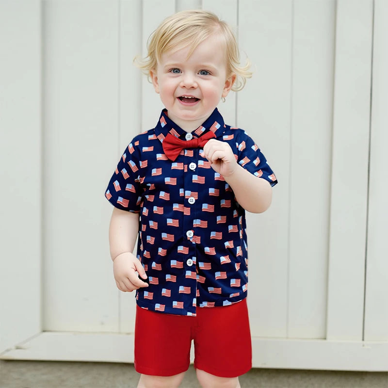 Boys Flag Bow Tie + Shorts Set