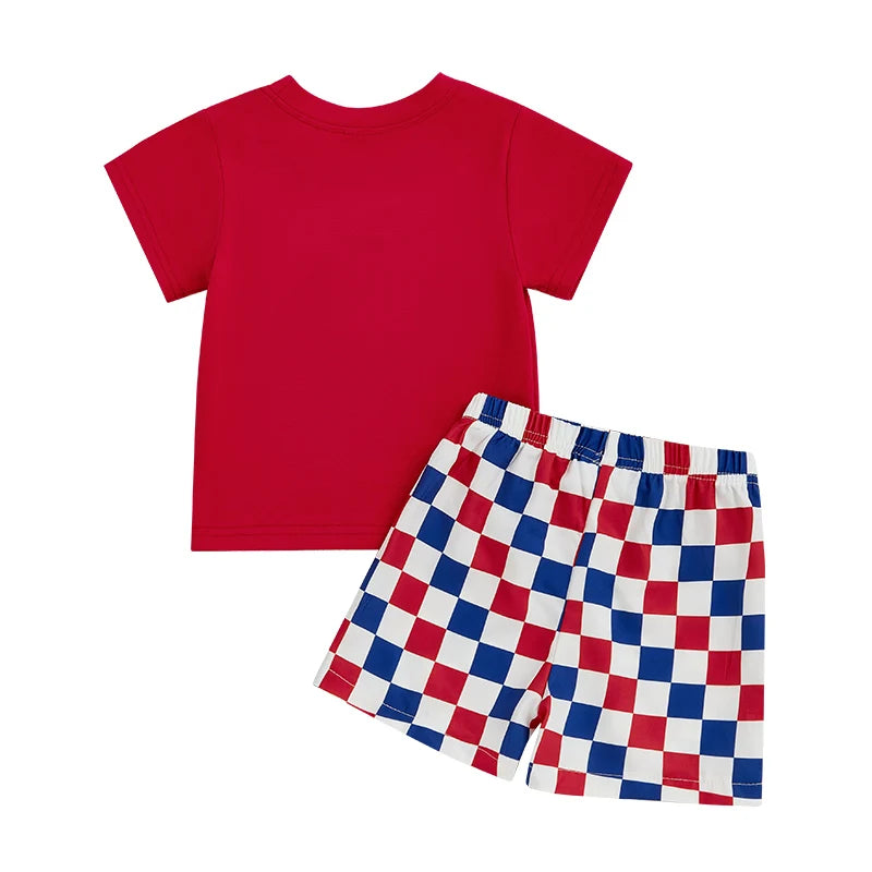 Boys USA Tee + Plaid Shorts Set