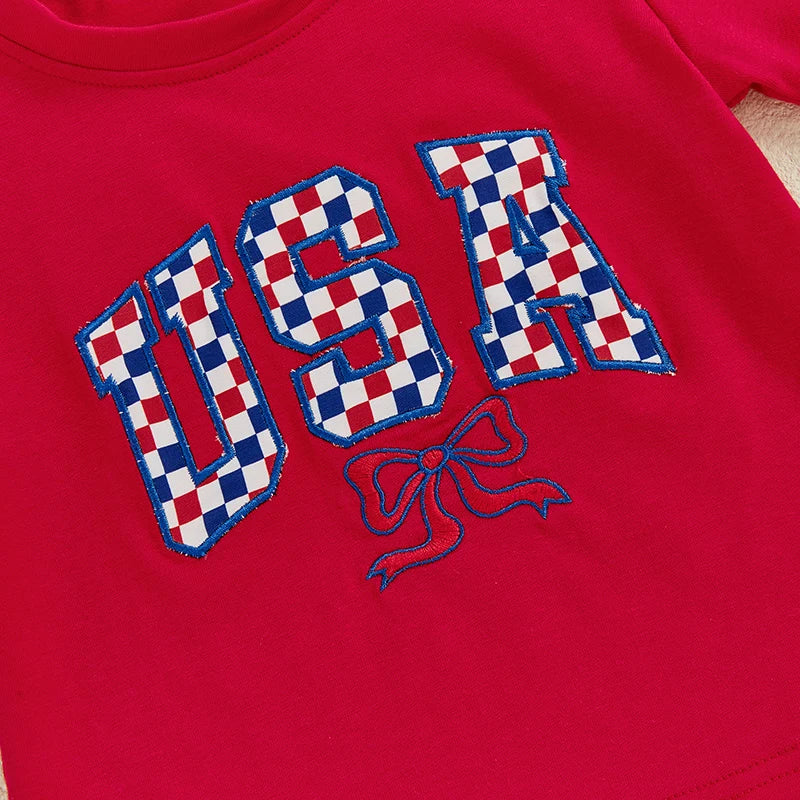 Boys USA Tee + Plaid Shorts Set