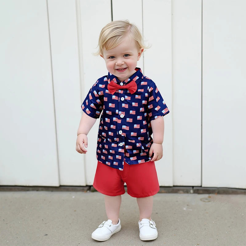 Boys Flag Bow Tie + Shorts Set