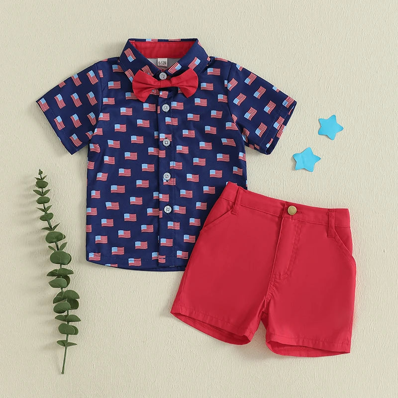 Boys Flag Bow Tie + Shorts Set