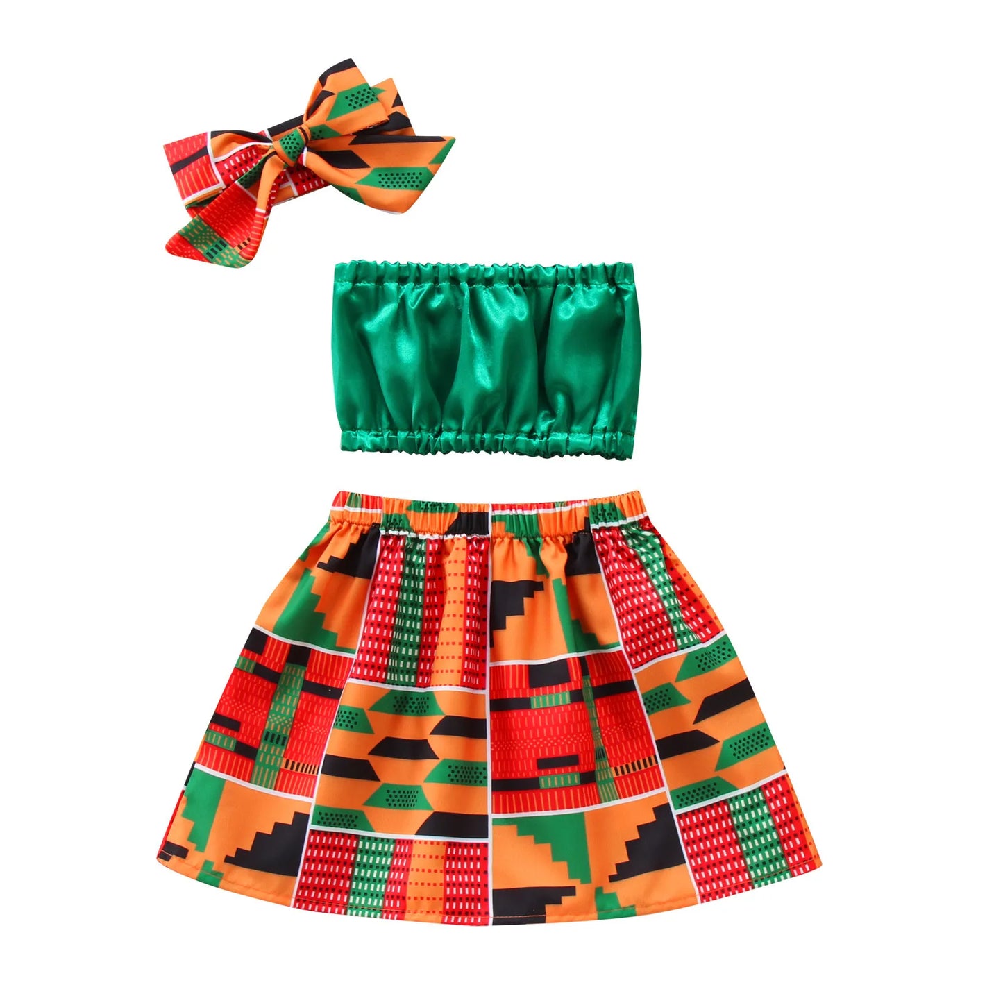 Girls Dashiki Skirt Top Set